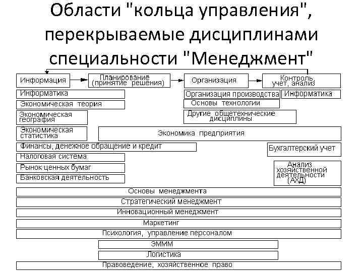 Области "кольца управления", перекрываемые дисциплинами специальности "Менеджмент" 