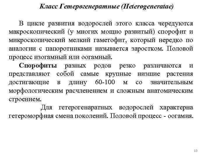 Класс Гетерогенератные (Heterogeneratae) В цикле развития водорослей этого класса чередуются макроскопический (у многих мощно