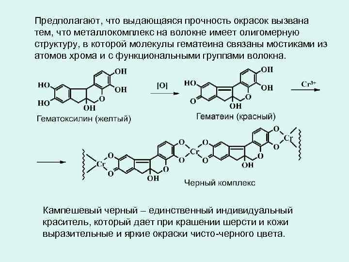 Предполагают, что выдающаяся прочность окрасок вызвана тем, что металлокомплекс на волокне имеет олигомерную структуру,