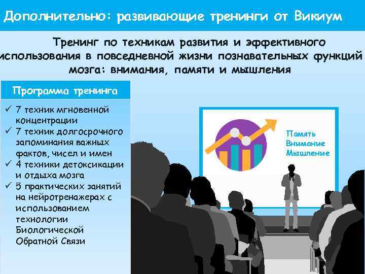 Дополнительно: развивающие тренинги от Викиум Тренинг по техникам развития и эффективного использования в повседневной