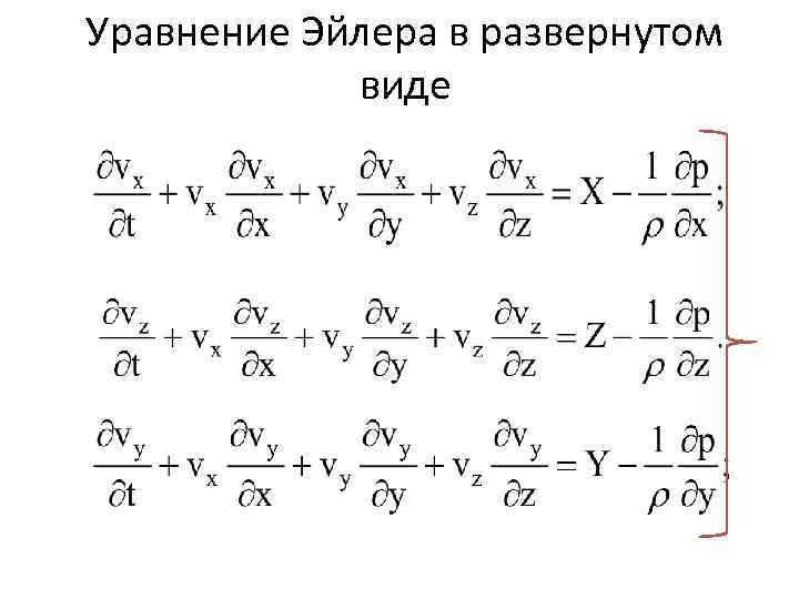 Уравнение Эйлера в развернутом виде 