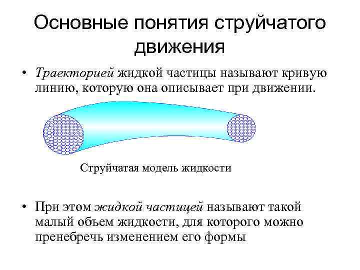 Основные понятия струйчатого движения • Траекторией жидкой частицы называют кривую линию, которую она описывает