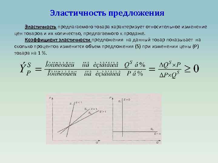 Эластичность предложения Эластичность предлагаемого товара характеризует относительное изменение цен товаров и их количество, предлагаемого