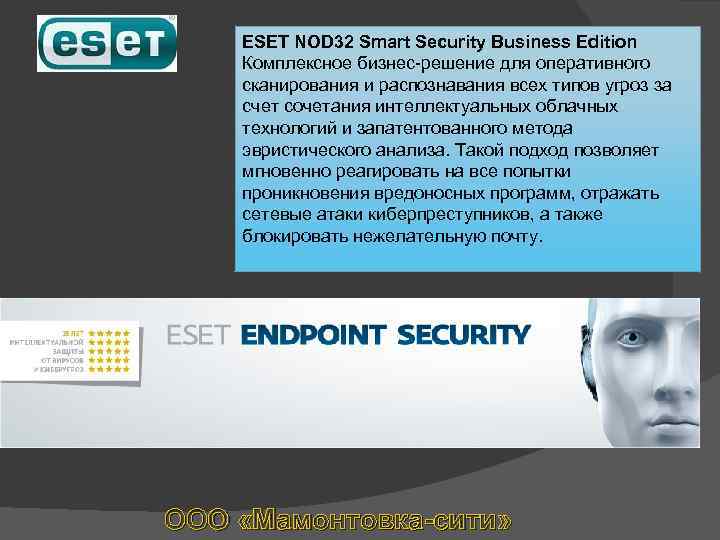 ESET NOD 32 Smart Security Business Edition Комплексное бизнес-решение для оперативного сканирования и распознавания