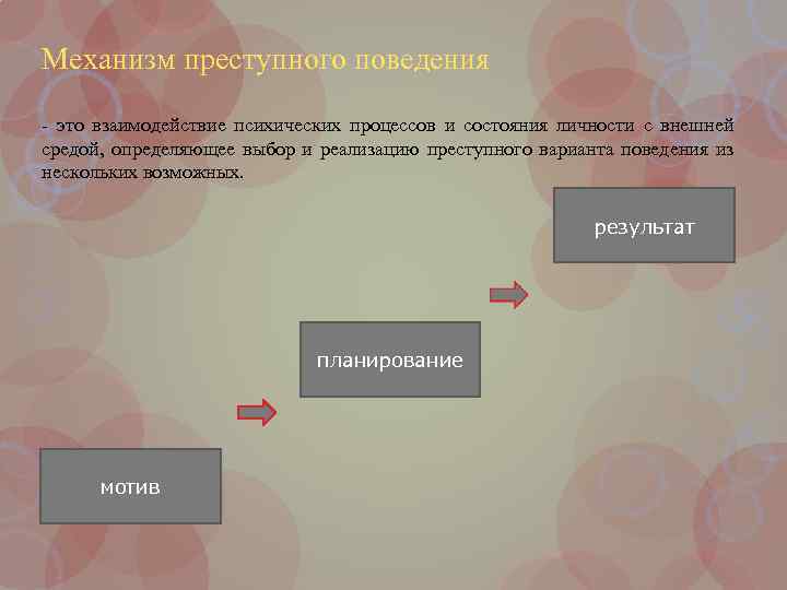 Механизм преступного поведения - это взаимодействие психических процессов и состояния личности с внешней средой,