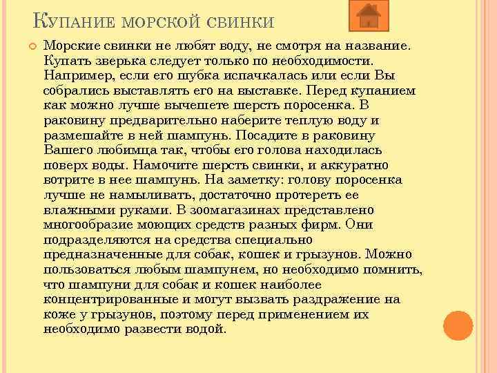 КУПАНИЕ МОРСКОЙ СВИНКИ Морские свинки не любят воду, не смотря на название. Купать зверька