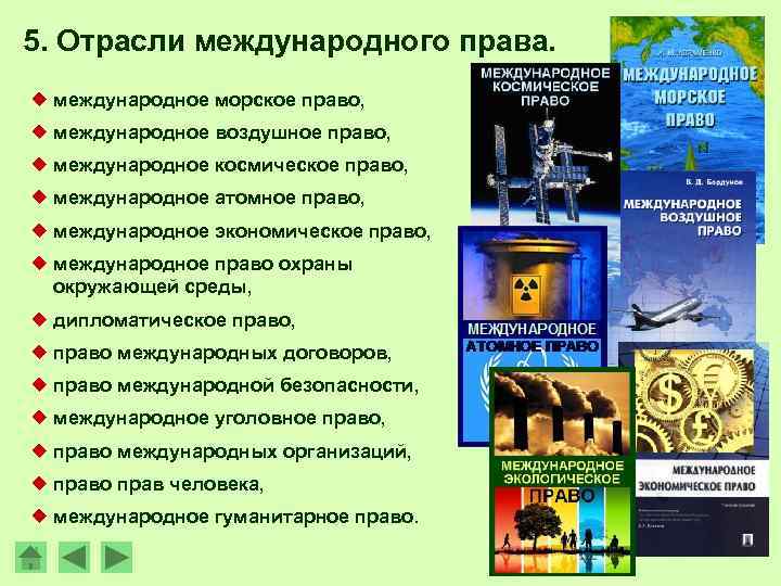 5. Отрасли международного права. ¿ международное морское право, ¿ международное воздушное право, ¿ международное
