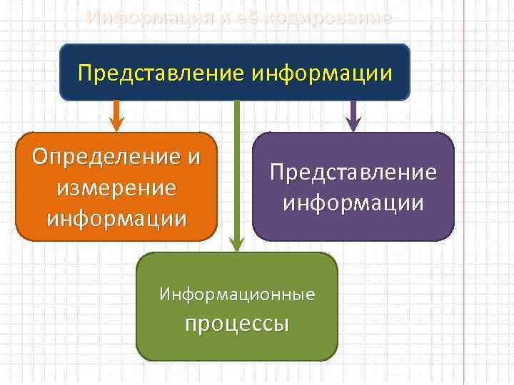 Информация и её кодирование Представление информации Определение и измерение информации Представление информации Информационные процессы