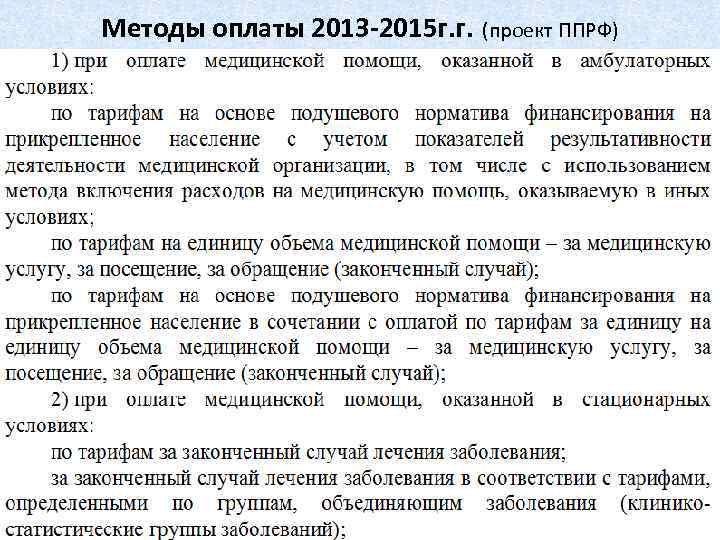 Методы оплаты 2013 -2015 г. г. (проект ППРФ) 