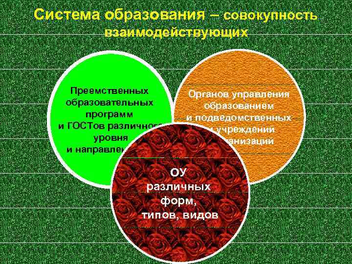 Система образования – совокупность взаимодействующих Преемственных образовательных программ и ГОСТов различного уровня и направленности