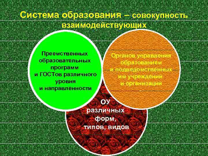 Система образования – совокупность взаимодействующих Преемственных образовательных программ и ГОСТов различного уровня и направленности