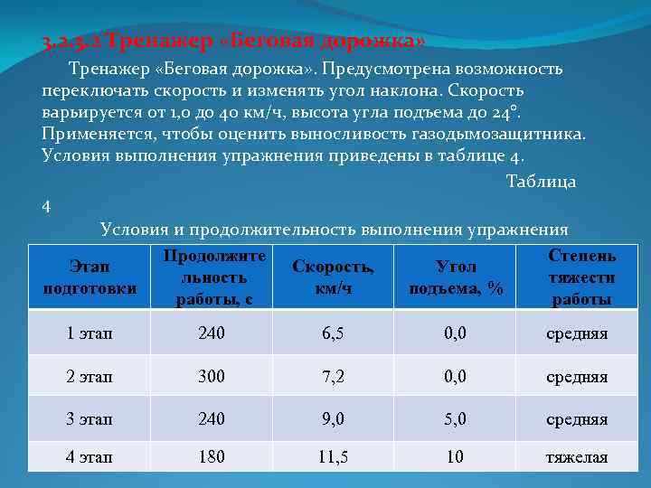 3. 2 Тренажер «Беговая дорожка» . Предусмотрена возможность переключать скорость и изменять угол наклона.