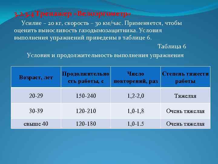 3. 2. 3. 4 Тренажер «Велоэргометр» Усилие – 20 кг, скорость – 30 км/час.