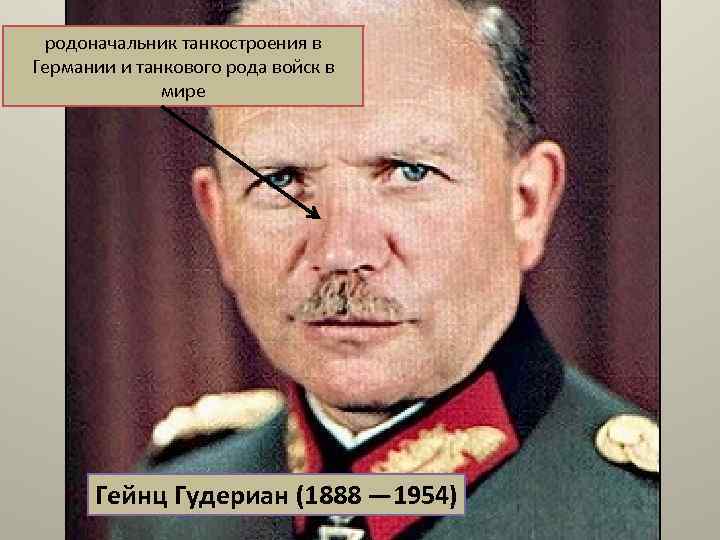родоначальник танкостроения в Германии и танкового рода войск в мире Гейнц Гудериан (1888 —