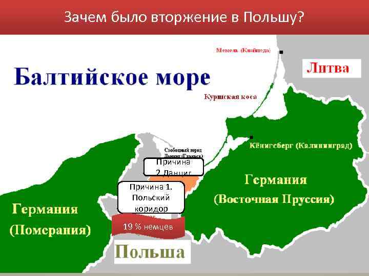 Зачем было вторжение в Польшу? Причина 2. Данциг Причина 1. Польский коридор 19 %