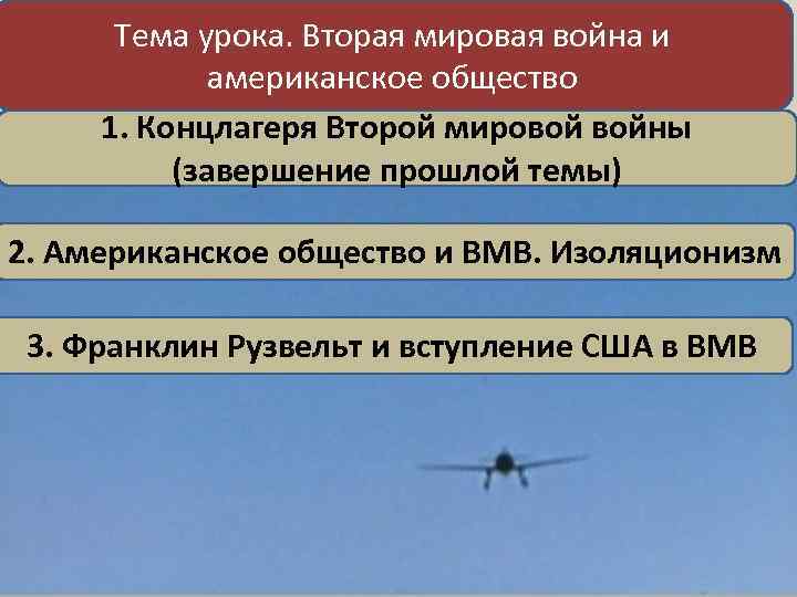 Тема урока. Вторая мировая война и американское общество 1. Концлагеря Второй мировой войны (завершение