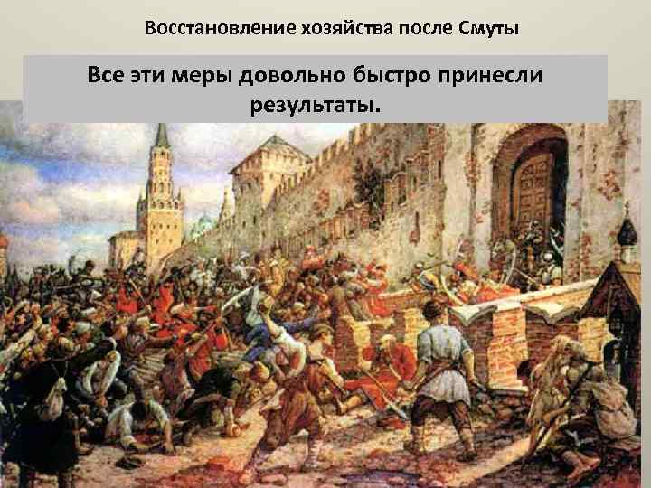 Восстановление хозяйства после Смуты Все эти меры довольно быстро принесли результаты. 