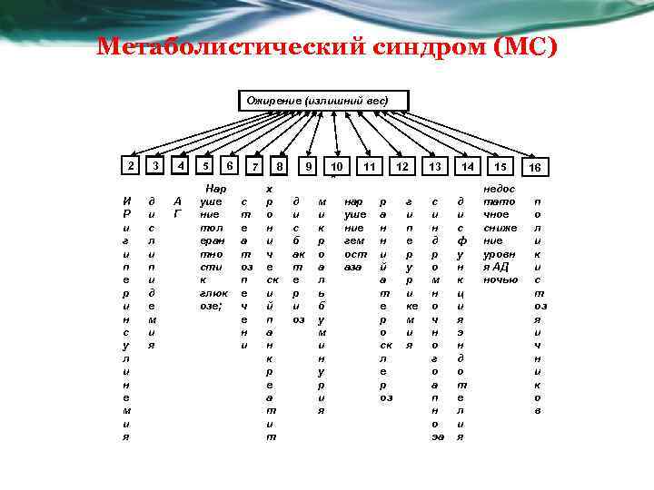 Метаболистический синдром (МС) Ожирение (излишний вес) 2 И Р и г и п е