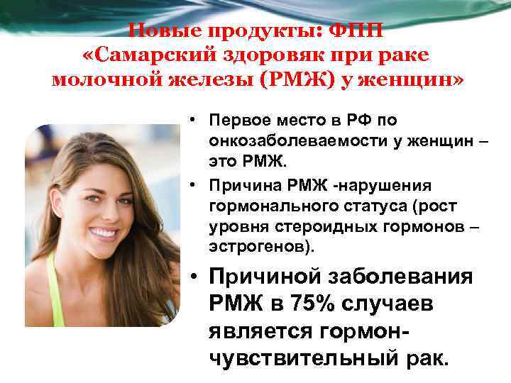 Новые продукты: ФПП «Самарский здоровяк при раке молочной железы (РМЖ) у женщин» • Первое