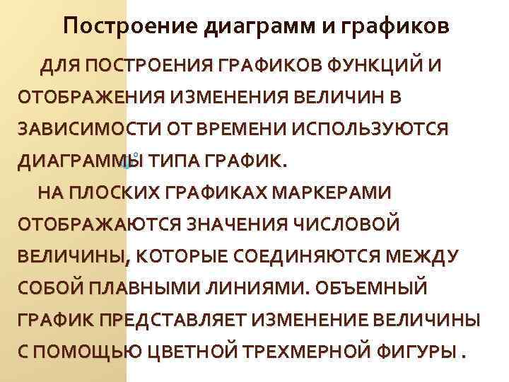 Построение диаграмм и графиков ДЛЯ ПОСТРОЕНИЯ ГРАФИКОВ ФУНКЦИЙ И ОТОБРАЖЕНИЯ ИЗМЕНЕНИЯ ВЕЛИЧИН В ЗАВИСИМОСТИ