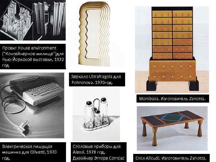 Проект House environment ("Контейнерное жилище")для Нью-Йоркской выставки, 1972 год Зеркало Ultrafragola для Poltronova. 1970