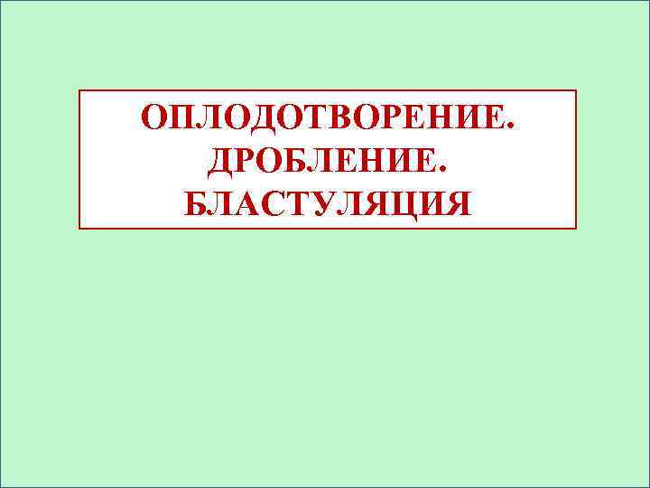 ОПЛОДОТВОРЕНИЕ. ДРОБЛЕНИЕ. БЛАСТУЛЯЦИЯ 