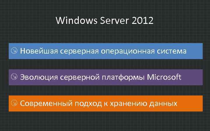 Windows Server 2012 Новейшая серверная операционная система Эволюция серверной платформы Microsoft Современный подход к