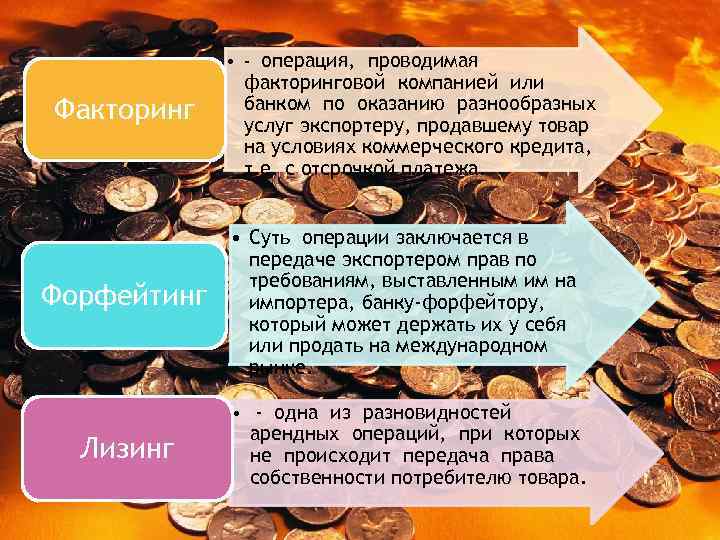  • - операция, проводимая Факторинг Форфейтинг факторинговой компанией или банком по оказанию разнообразных