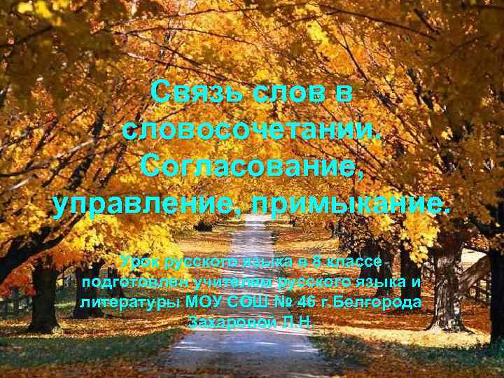 Связь слов в словосочетании. Согласование, управление, примыкание. Урок русского языка в 8 классе подготовлен