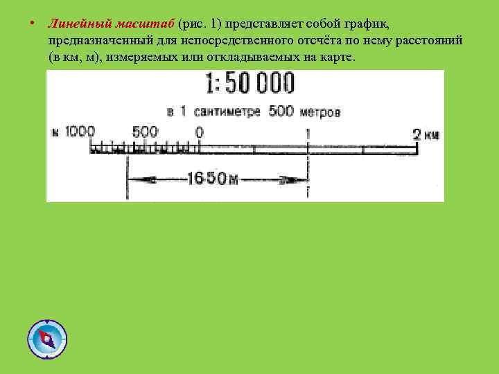  • Линейный масштаб (рис. 1) представляет собой график, предназначенный для непосредственного отсчёта по