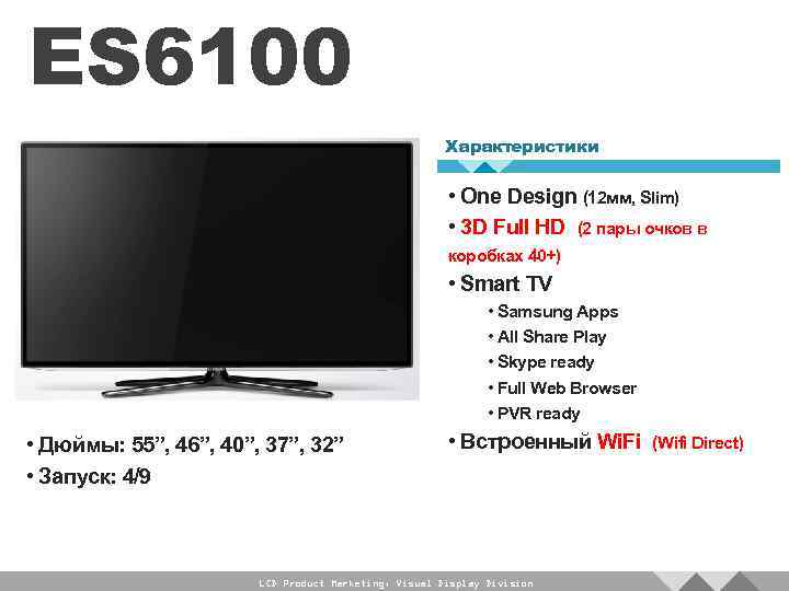 ES 6100 Характеристики • One Design (12 мм, Slim) • 3 D Full HD