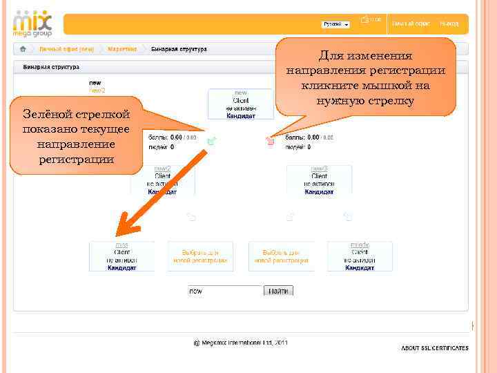 Зелёной стрелкой показано текущее направление регистрации Для изменения направления регистрации кликните мышкой на нужную