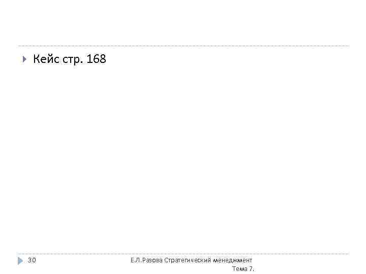  Кейс стр. 168 30 Е. Л. Разова Стратегический менеджмент Тема 7. 