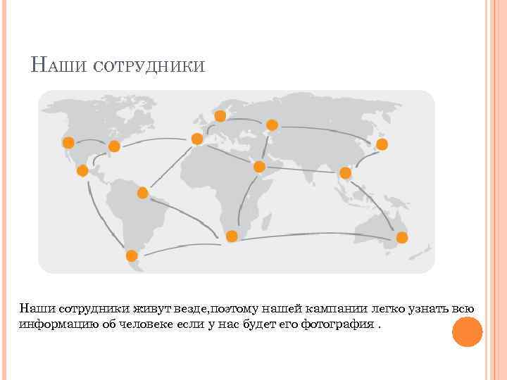 НАШИ СОТРУДНИКИ Наши сотрудники живут везде, поэтому нашей кампании легко узнать всю информацию об