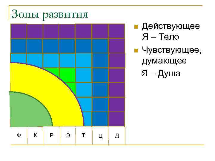 Зоны развития Действующее Я – Тело n Чувствующее, думающее Я – Душа n Ф