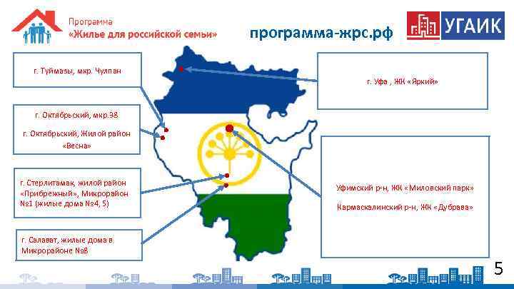 программа-жрс. рф г. Туймазы, мкр. Чулпан г. Уфа , ЖК «Яркий» г. Октябрьский, мкр.