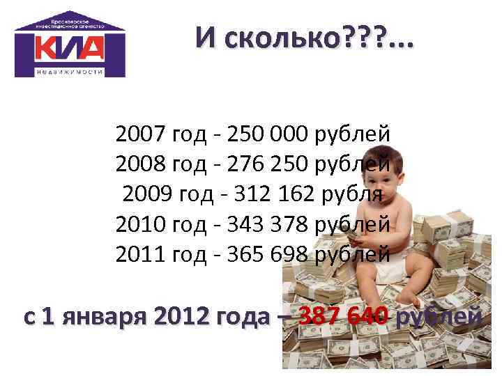 И сколько? ? ? . . . 2007 год - 250 000 рублей 2008