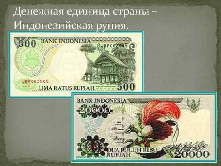 Денежная единица страны – Индонезийская рупия. 