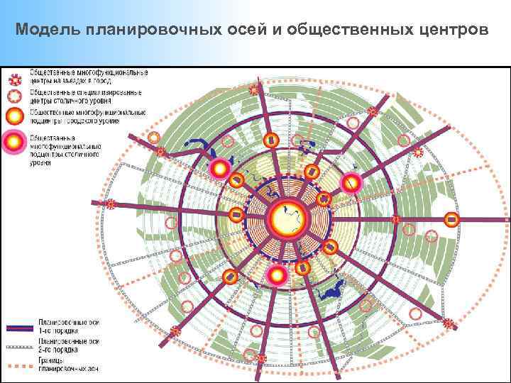 Модель планировочных осей и общественных центров 