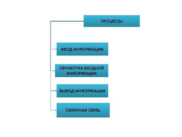 ПРОЦЕССЫ ВВОД ИНФОРМАЦИИ ОБРАБОТКА ВХОДНОЙ ИНФОРМАЦИИ ВЫВОД ИНФОРМАЦИИ ОБРАТНАЯ СВЯЗЬ 