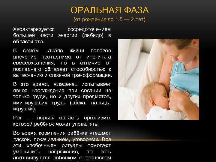 ОРАЛЬНАЯ ФАЗА (от рождения до 1, 5 — 2 лет) Характеризуется сосредоточением большей части