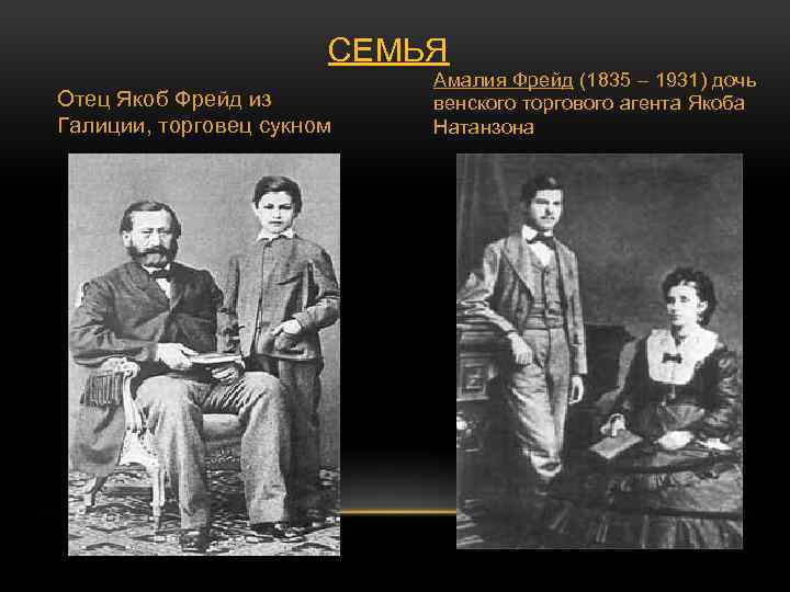 СЕМЬЯ Отец Якоб Фрейд из Галиции, торговец сукном Амалия Фрейд (1835 – 1931) дочь