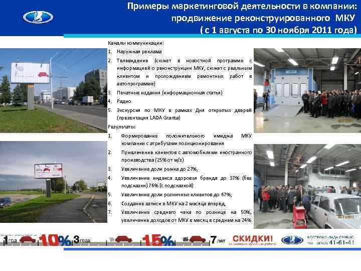 Примеры маркетинговой деятельности в компании: продвижение реконструированного МКУ ( с 1 августа по 30