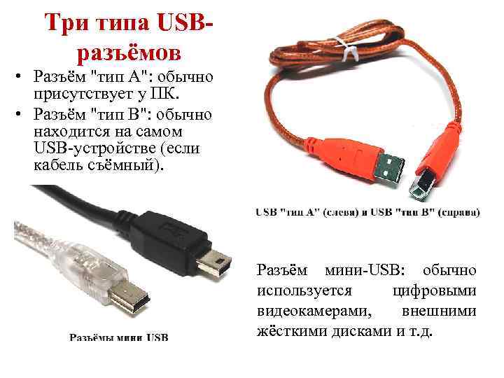 Три типа USBразъёмов • Разъём 