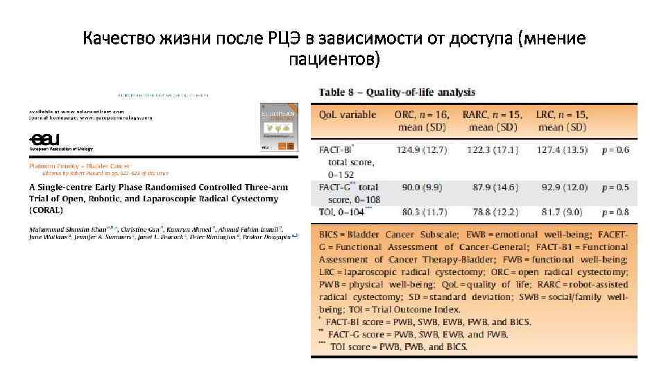 Качество жизни после РЦЭ в зависимости от доступа (мнение пациентов) 