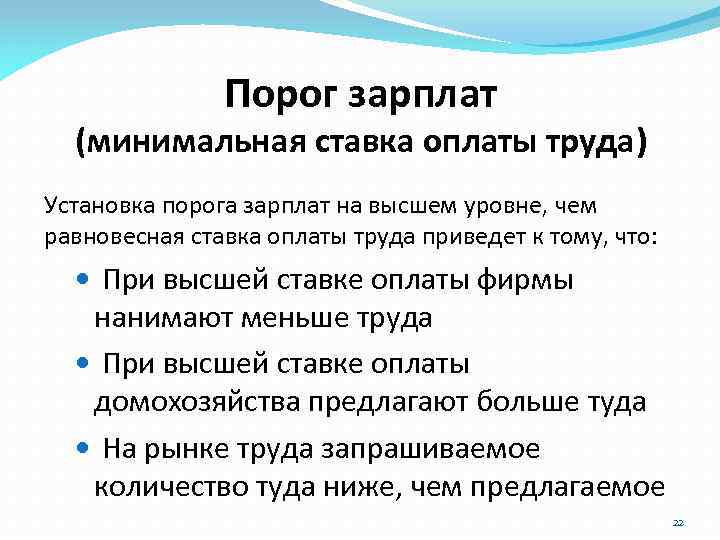 Порог зарплат (минимальная ставка оплаты труда) Установка порога зарплат на высшем уровне, чем равновесная