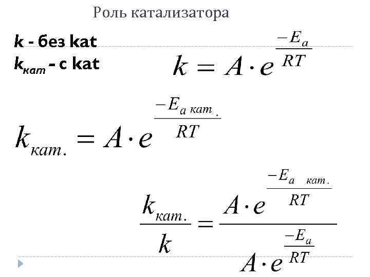 Роль катализатора k - без kat kкaт - с kat 