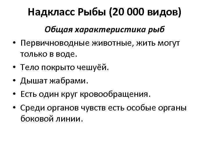 Надкласс Рыбы (20 000 видов) • • • Общая характеристика рыб Первичноводные животные, жить