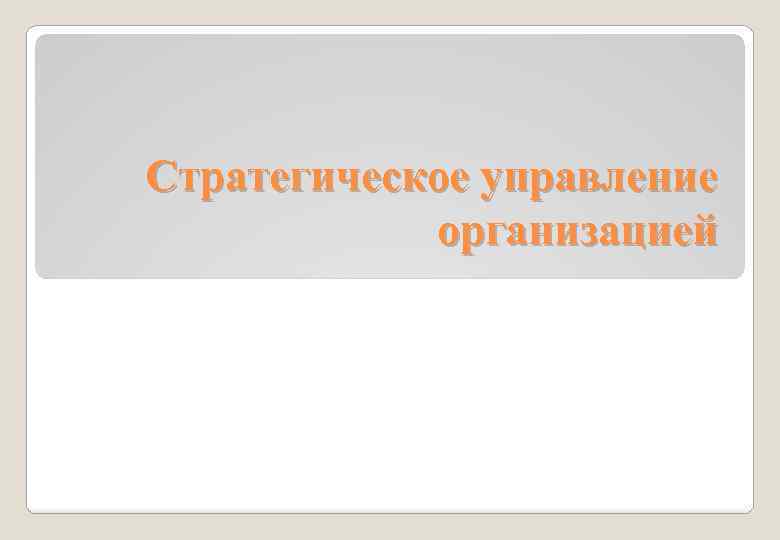 Стратегическое управление организацией 