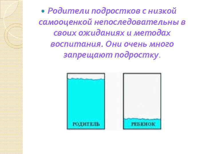  Родители подростков с низкой самооценкой непоследовательны в своих ожиданиях и методах воспитания. Они